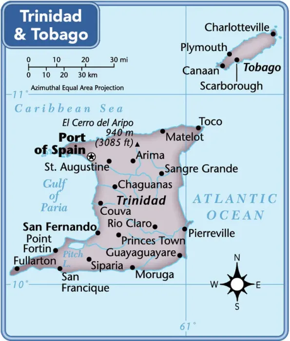 Gerahmter Druck : Karte von Trinidad und Tobago Gerahmter Druck : Karte von Trinidad und Tobago