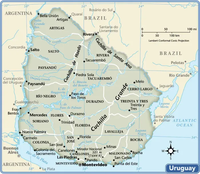 Gerahmter Druck : Karte von Uruguay Gerahmter Druck : Karte von Uruguay