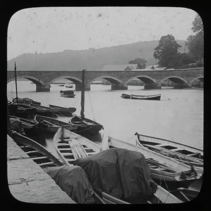 Gerahmter Druck : Brücke von Looe, Looe im Kornwall. Um die Jahrhundertwende
