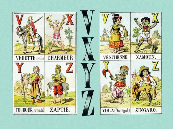 Gerahmter Druck : Buch mit zwei Alphaben und einer Lesemethode, 12 Seiten umfassend ca. Jahrhundert 1900 (Chromolithographie) Gerahmter Druck : Buch mit zwei Alphaben und einer Lesemethode, 12 Seiten umfassend ca. Jahrhundert 1900 (Chromolithographie)