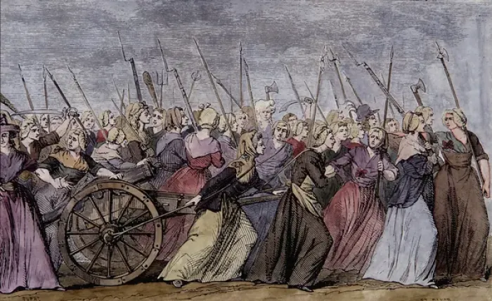 Gerahmter Druck : Frauenmarch auf Vervins am 5. Oktober 1789 Gerahmter Druck : Frauenmarch auf Vervins am 5. Oktober 1789