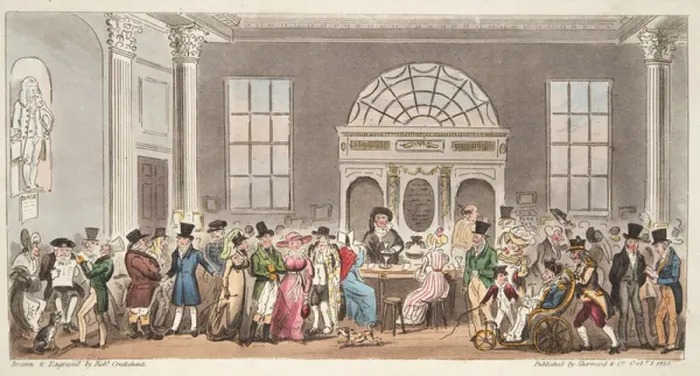 Gerahmter Druck : Bekannte Besucher im Pump Room, Bath, nehmen einen Schluck mit König Bladud. Gerahmter Druck : Bekannte Besucher im Pump Room, Bath, nehmen einen Schluck mit König Bladud.