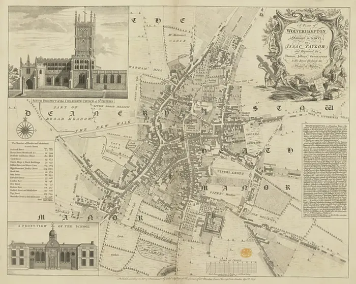 Gerahmter Druck : Ein Plan von Wolverhampton. Gerahmter Druck : Ein Plan von Wolverhampton.