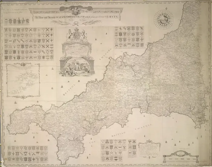 Gerahmter Druck : Ein Kartenbild des Grafschafts Cornwall. Gerahmter Druck : Ein Kartenbild des Grafschafts Cornwall.