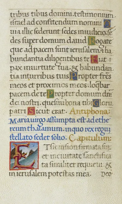 Gerahmter Druck : Seitenseite mit Initial E. Gerahmter Druck : Seitenseite mit Initial E.