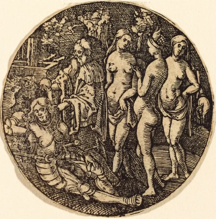 Gerahmter Druck : Zugeschrieben an Hans Springinklee (deutsch, aktiv 1512-1522), Urteil von Paris, Holzschnitt