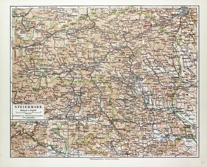 Gerahmter Druck : Karte der Steiermark, Österreich, 1899 Gerahmter Druck : Karte der Steiermark, Österreich, 1899