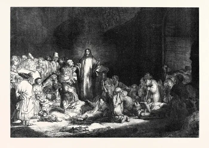 Gerahmter Druck : Rembrandts Hundert Guldenstück, Christus heilt die Kranken, 1869 Gerahmter Druck : Rembrandts Hundert Guldenstück, Christus heilt die Kranken, 1869