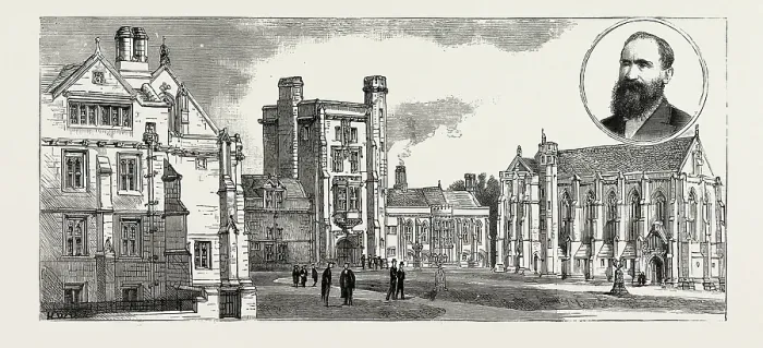Gerahmter Druck : Mansfeld-Kolleg, das neue Nichtkonfessionelle Kolleg in Oxford (Uk), 1889. Turm des Colleges Gerahmter Druck : Mansfeld-Kolleg, das neue Nichtkonfessionelle Kolleg in Oxford (Uk), 1889. Turm des Colleges