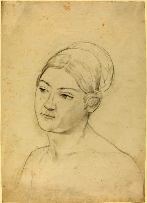 Gerahmter Druck : Moritz Daniel Oppenheim (deutsch, 1800 - 1889), Kopf einer jungen Frau, Graphit Gerahmter Druck : Moritz Daniel Oppenheim (deutsch, 1800 - 1889), Kopf einer jungen Frau, Graphit