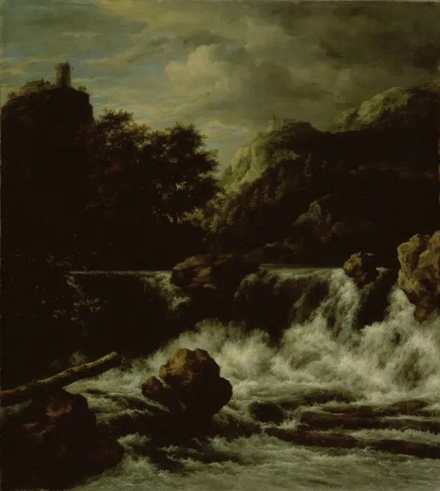 Gerahmter Druck : Bergiges Landschaft mit Wasserfall von Jacob Isaacksz. van Ruisdael, um 1650 bis 1682 Gerahmter Druck : Bergiges Landschaft mit Wasserfall von Jacob Isaacksz. van Ruisdael, um 1650 bis 1682