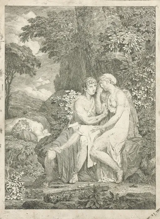 Gerahmter Druck : Orpheus tröstet Eurydike, Eurydike wird von einer Schlange gebissen. Gerahmter Druck : Orpheus tröstet Eurydike, Eurydike wird von einer Schlange gebissen.