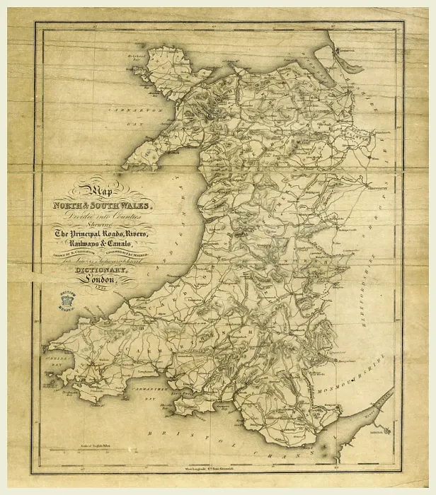 Gerahmter Druck : Ein topografischer Wörterbuch von Wales, Karte der Nord- und Südwales aus dem 19. Jahrhundert als Holzschnitt Gerahmter Druck : Ein topografischer Wörterbuch von Wales, Karte der Nord- und Südwales aus dem 19. Jahrhundert als Holzschnitt