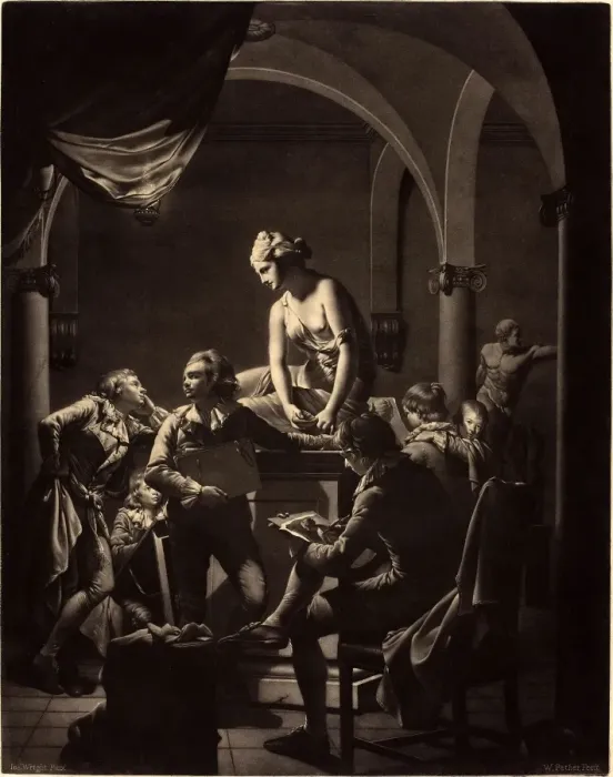 Gerahmter Druck : Wilhelm Peters nach Joseph Wright (Britisch, wahrscheinlich 1731-1821), Eine Akademie von Gerahmter Druck : Wilhelm Peters nach Joseph Wright (Britisch, wahrscheinlich 1731-1821), Eine Akademie von
