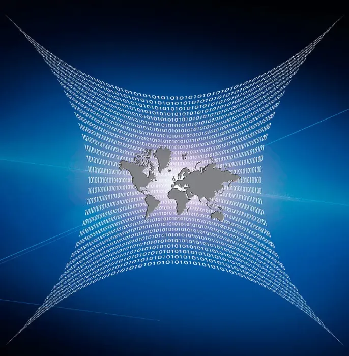 Gerahmter Druck : Das Internet wird durch ein Web aus binärem Code dargestellt. Gerahmter Druck : Das Internet wird durch ein Web aus binärem Code dargestellt.
