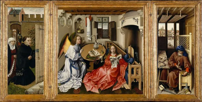 Gerahmter Druck : Die Ankündigung (Meroder Altarbild), um 1428 - 1432. Künstler: Campin, Robert (um 1375 - 1444)