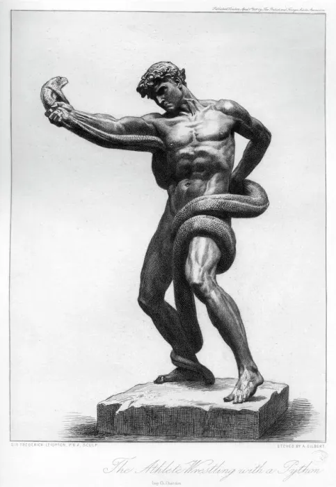 Gerahmter Druck : Der Turner kämpft mit einem Python, 1880 - 1882. Künstler: A Gilbert Gerahmter Druck : Der Turner kämpft mit einem Python, 1880 - 1882. Künstler: A Gilbert