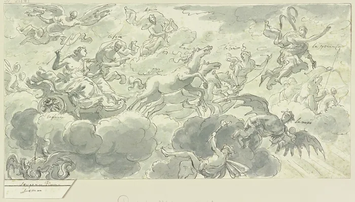 Gerahmter Druck : Aurora in einem Wagen mit ihrer Entourage. Künstler: Unbekannt. Gerahmter Druck : Aurora in einem Wagen mit ihrer Entourage. Künstler: Unbekannt.