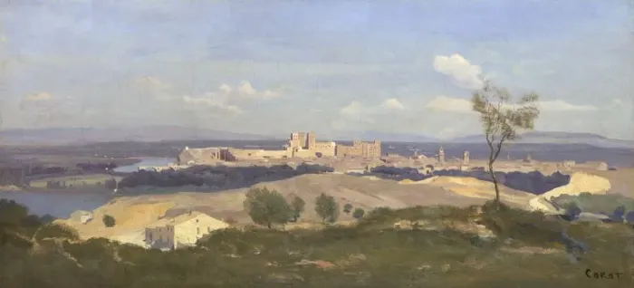 Gerahmter Druck : Avignon vom Westen, 1836. Künstler: Corot, Jean-Baptiste Camille (1796-1875) Gerahmter Druck : Avignon vom Westen, 1836. Künstler: Corot, Jean-Baptiste Camille (1796-1875)
