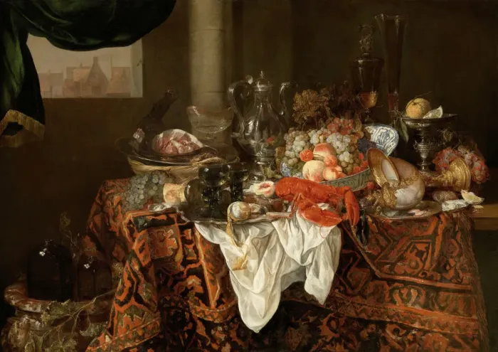 Gerahmter Druck : Balkon-Stillleben. Schöpfer: Beijeren, Abraham Hendricksz., Van (1620 / 21 - 1690) Gerahmter Druck : Balkon-Stillleben. Schöpfer: Beijeren, Abraham Hendricksz., Van (1620 / 21 - 1690)