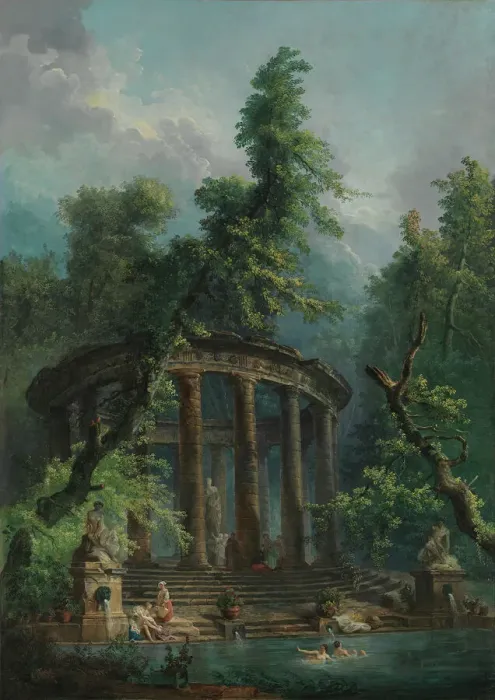 Gerahmter Druck : Der Schwimmbad, Künstler: Hubert Robert Gerahmter Druck : Der Schwimmbad, Künstler: Hubert Robert