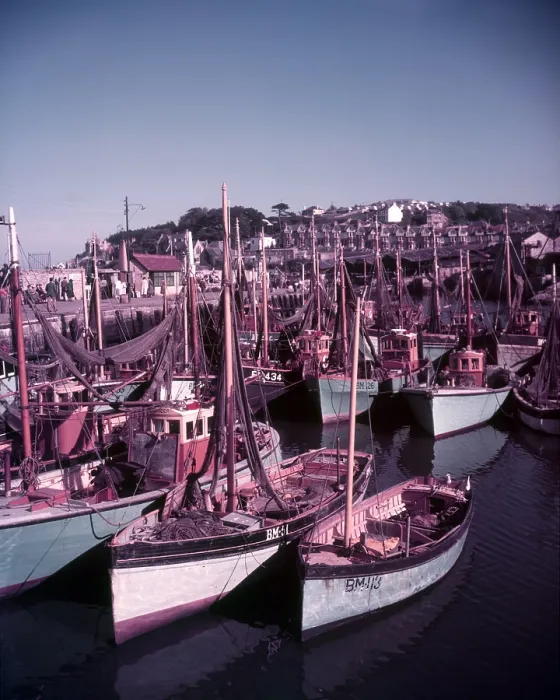 Gerahmter Druck : Boote im Hafen von Brixham, Devon, um 1955. Ersteller: Arthur Charles Kirby Ware Gerahmter Druck : Boote im Hafen von Brixham, Devon, um 1955. Ersteller: Arthur Charles Kirby Ware
