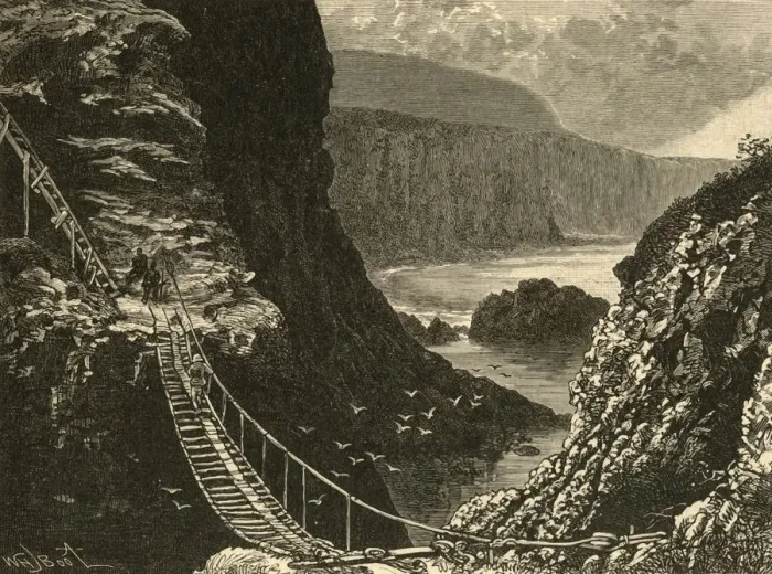 Gerahmter Druck : Die Brücke, Carrick-a-Rede, 1898. Künstler: Unbekannt. Gerahmter Druck : Die Brücke, Carrick-a-Rede, 1898. Künstler: Unbekannt.