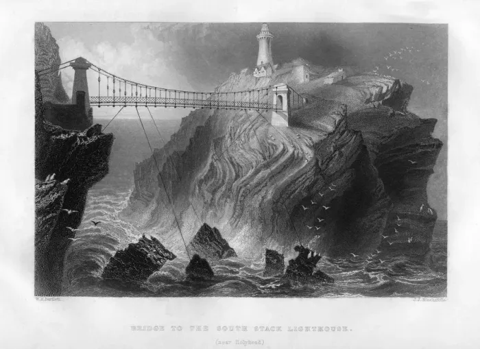 Gerahmter Druck : Brücke zum Südstack Leuchtturm, nahe Holyhead, 1886. Künstler: JJ Hinchcliffe Gerahmter Druck : Brücke zum Südstack Leuchtturm, nahe Holyhead, 1886. Künstler: JJ Hinchcliffe