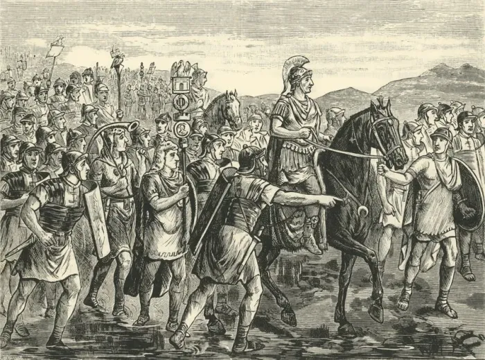 Gerahmter Druck : Caesar überquert den Rubikon, 1890. Künstler: Unbekannt.