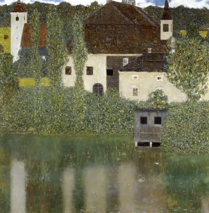 Gerahmter Druck : Schloss am See Unter Rach , ( Schloss Unterrach auf dem Attersee ) 1908. Künstler : Gustav Klimt Gerahmter Druck : Schloss am See Unter Rach , ( Schloss Unterrach auf dem Attersee ) 1908. Künstler : Gustav Klimt