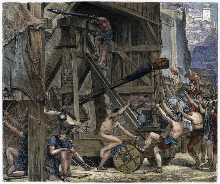 Gerahmter Druck : Die Katapaulte 1856 (oder) Die Katalysator oder die Dampfkatapulte von James Watt aus dem Jahr 1775 Gerahmter Druck : Die Katapaulte 1856 (oder) Die Katalysator oder die Dampfkatapulte von James Watt aus dem Jahr 1775