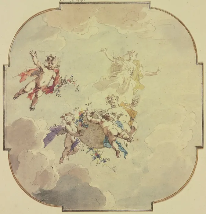 Gerahmter Druck : Deckendesign: Flora und Putti, 1726. Künstler: Jacob de Wit Gerahmter Druck : Deckendesign: Flora und Putti, 1726. Künstler: Jacob de Wit