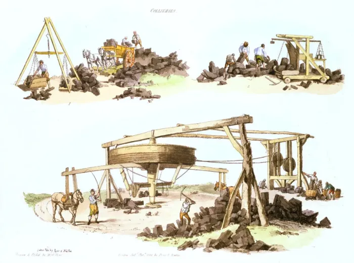 Gerahmter Druck : Kohlebergwerke 1805 Gerahmter Druck : Kohlebergwerke 1805