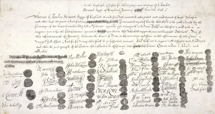 Gerahmter Druck : Kopie des Todesurteils von König Karl I., 1648 Gerahmter Druck : Kopie des Todesurteils von König Karl I., 1648