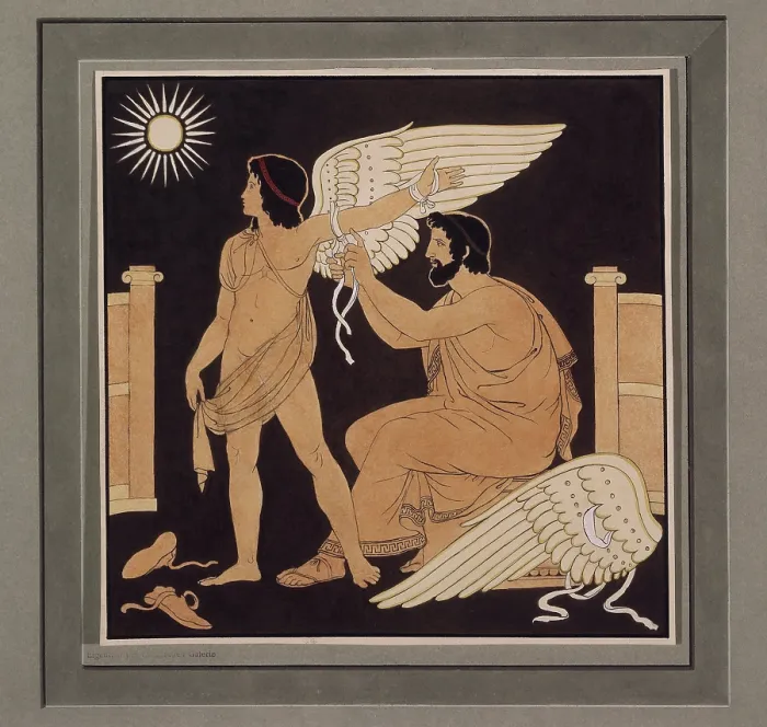 Gerahmter Druck : Daedalus ein Flügel auf Ikarus setzt, c1832. Künstler: Philipp Veit Gerahmter Druck : Daedalus ein Flügel auf Ikarus setzt, c1832. Künstler: Philipp Veit