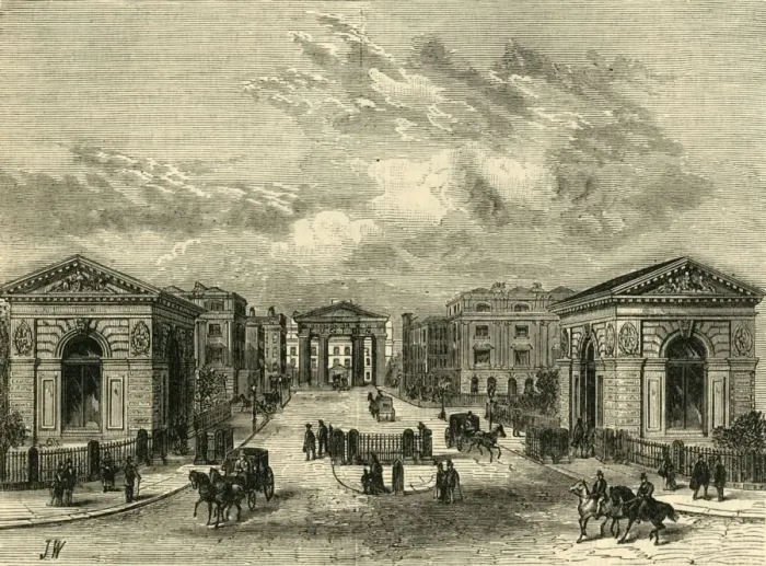 Gerahmter Druck : Eintritt in die Euston Square Station, um 1876. Ersteller: Unbekannt.