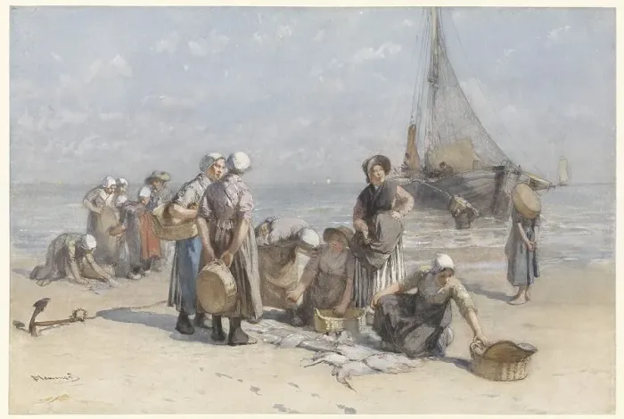 Gerahmter Druck : Fischweiber am Strand von Scheveningen, um 1880-um 1885. Ersteller: Bernardus Johannes Blommers Gerahmter Druck : Fischweiber am Strand von Scheveningen, um 1880-um 1885. Ersteller: Bernardus Johannes Blommers