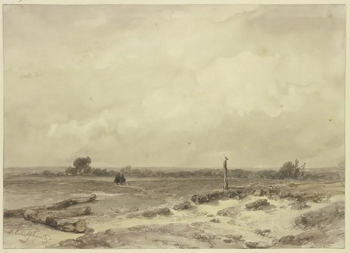 Gerahmter Druck : Ebene Landschaft. Künstler: Andreas Schelfhout Gerahmter Druck : Ebene Landschaft. Künstler: Andreas Schelfhout
