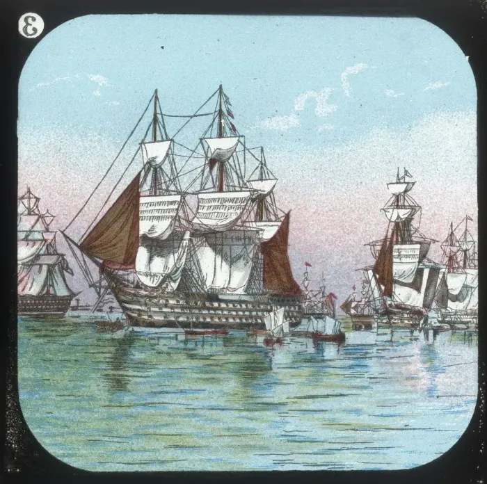 Gerahmter Druck : Die Flotte bei Spithead, 1853, c1900. Schöpfer: Unbekannt. Gerahmter Druck : Die Flotte bei Spithead, 1853, c1900. Schöpfer: Unbekannt.