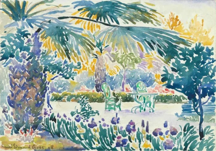 Gerahmter Druck : Garten des Malers bei St.-Clair, 1908. Schöpfer: Henri-Edmond Cross Gerahmter Druck : Garten des Malers bei St.-Clair, 1908. Schöpfer: Henri-Edmond Cross