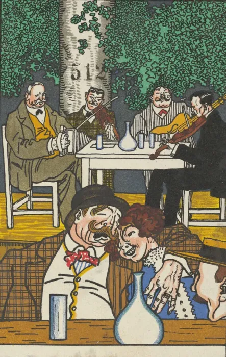 Gerahmter Druck : Im Heuriger, 1911. Erfinder: Moritz Jung Gerahmter Druck : Im Heuriger, 1911. Erfinder: Moritz Jung