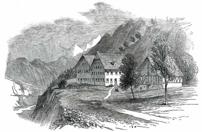 Gerahmter Druck : Institution für Kretine in Interlaken, Schweiz, 1850. Ersteller: Unbekannt.