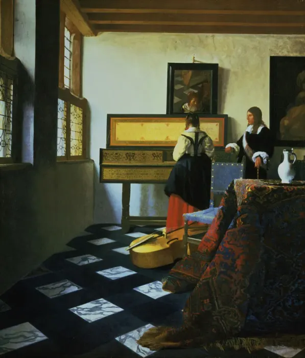 Gerahmter Druck : Frau an einem Klavier, 1652 - 1675. Künstler: Jan van Goyen Gerahmter Druck : Frau an einem Klavier, 1652 - 1675. Künstler: Jan van Goyen