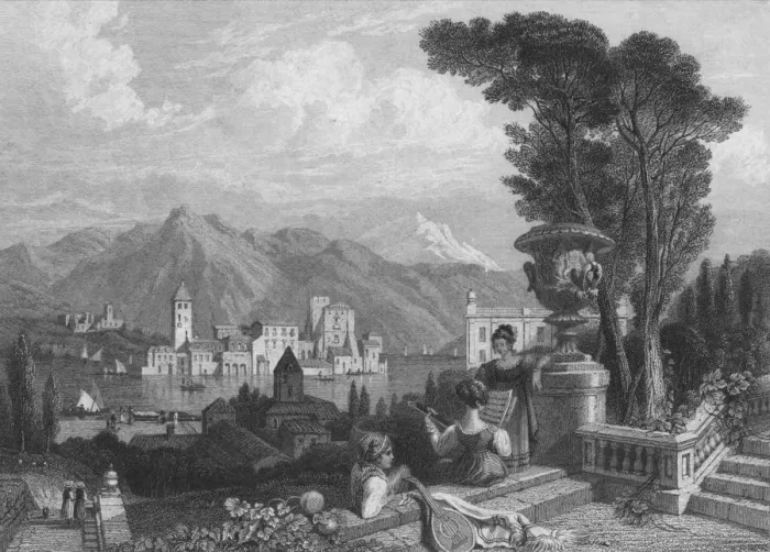 Gerahmter Druck : Bergsee von Como, 1848 / 50 Gerahmter Druck : Bergsee von Como, 1848 / 50