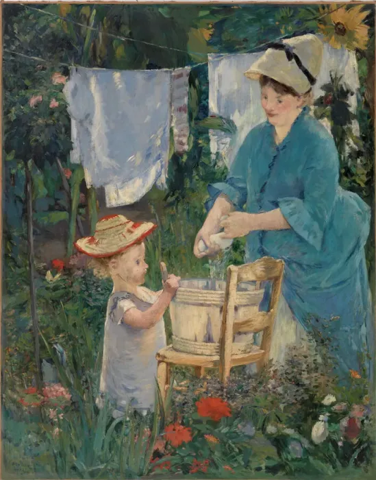 Gerahmter Druck : 'Das Leinen', 1875. Schöpferin / Erfinder: Manet, Édouard (1832–1883) Gerahmter Druck : 'Das Leinen', 1875. Schöpferin / Erfinder: Manet, Édouard (1832–1883)
