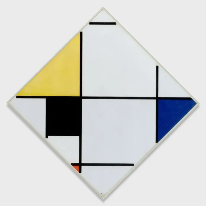 Gerahmter Druck : Rechteckige Komposition mit Gelb-, Schwarz-, Blau- und Rotfarben sowie Grauunterschrägkombination aus dem Jahr 1921 von der Niederländerin Piet Mondrian Gerahmter Druck : Rechteckige Komposition mit Gelb-, Schwarz-, Blau- und Rotfarben sowie Grauunterschrägkombination aus dem Jahr 1921 von der Niederländerin Piet Mondrian