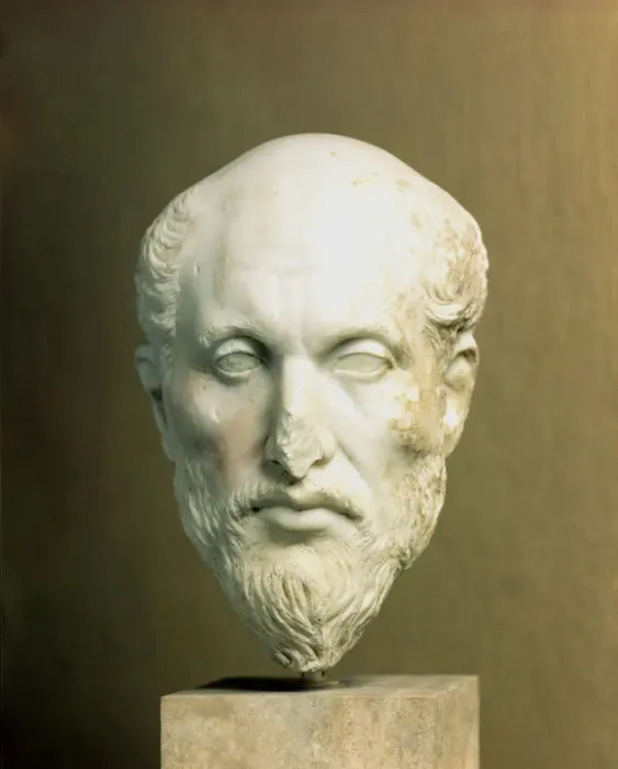 Gerahmter Druck : Marmorkopf von Plotin (205-270), alexandrinischer Philosoph und Führer der Neuplatönismus Gerahmter Druck : Marmorkopf von Plotin (205-270), alexandrinischer Philosoph und Führer der Neuplatönismus