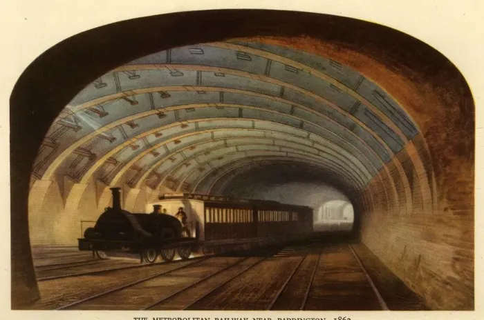 Gerahmter Druck : Die Metropolitan Railway in der Nähe von Paddington, 1863, 1945. Ersteller: Unbekannt.