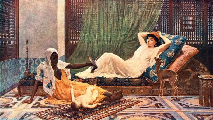 Gerahmter Druck : Ein neues Licht im Harem, 1884, (c1902). Schöpfer unbekannt Gerahmter Druck : Ein neues Licht im Harem, 1884, (c1902). Schöpfer unbekannt