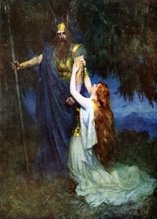 Gerahmter Druck : Odin und Brünhild Gerahmter Druck : Odin und Brünhild